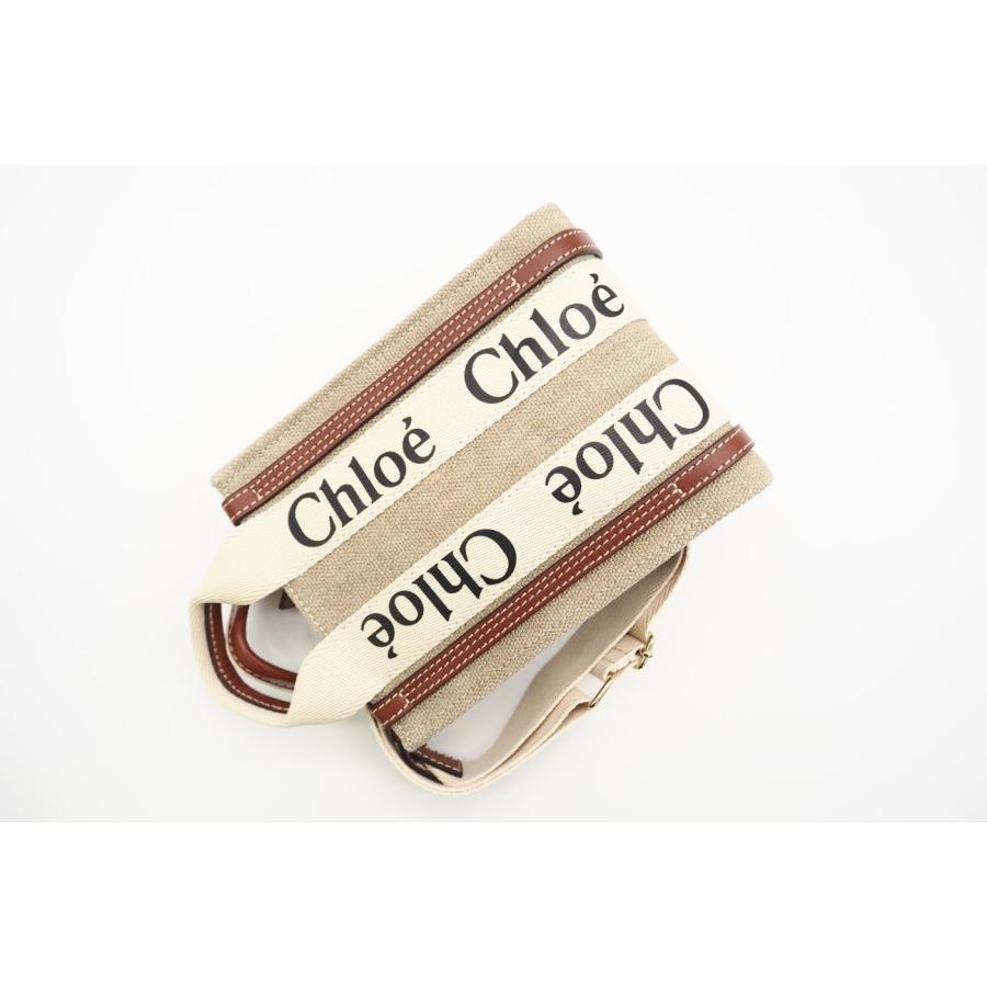★3日以内返品可★ 美品 Chloe クロエ ウッディ リネン製 ノースサウス キャンバス レザー ミニ トート | Chloe | 02