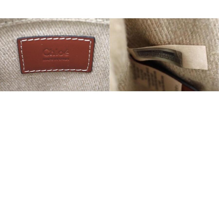 ★3日以内返品可★ 美品 Chloe クロエ ウッディ リネン製 ノースサウス キャンバス レザー ミニ トート | Chloe | 09