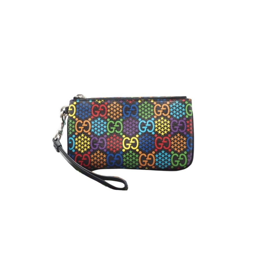 ★3日以内返品可★ 極美品 GUCCI グッチ GGサイケデリック レザー PVC ポーチ マルチカラー 603734 クラッチバッグ ブラック コーティングキャンバス レザー メンズ GUCCI（グッチ） ☆3日以内返品可☆ 極美品 GGサイケデリック レザー