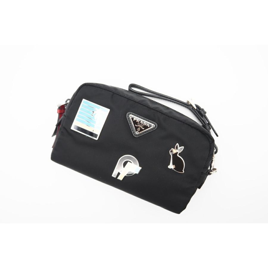 ★3日以内返品可★ 極美品 PRADA プラダ ナイロン テスートスマルト ロゴポーチ 1NE021 ポーチ ブラック ナイロン | PRADA | 02