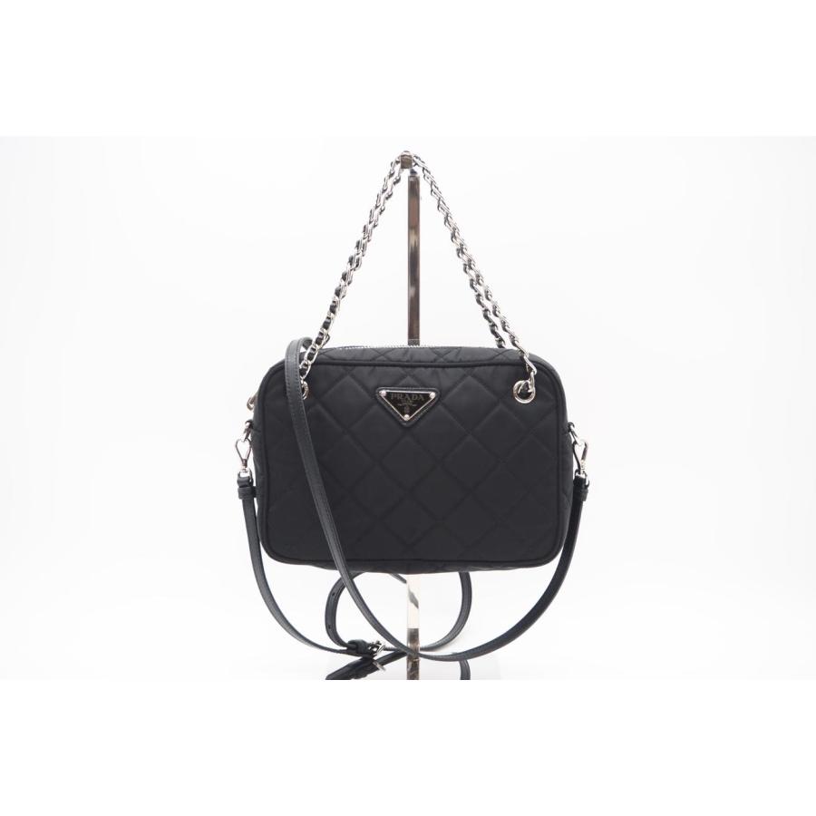 ★3日以内返品可★ 美品 PRADA プラダ ナイロン レザー キルティング チェーン NERO 1BH910 | PRADA