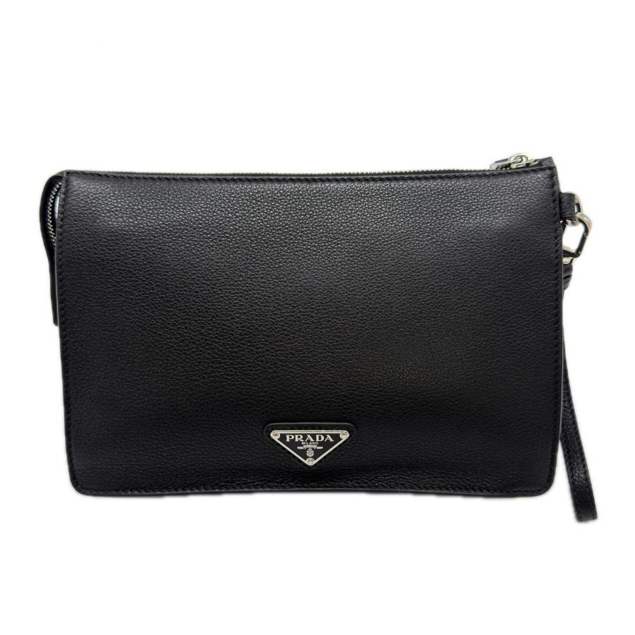 ★3日以内返品可★ 極美品 PRADA プラダ ヴィッテロ シティ レザー ロゴプレート セカンドバッグ ネロ 2VF006 | PRADA | 01