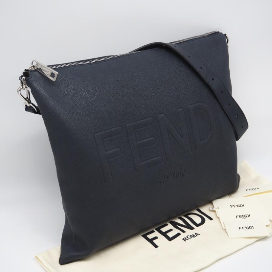 ★3日以内返品可★ 美品 FENDI フェンディ レザー ロゴ ショルダーバッグ 7VA604 ショルダーバッグ ネイビー | FENDI