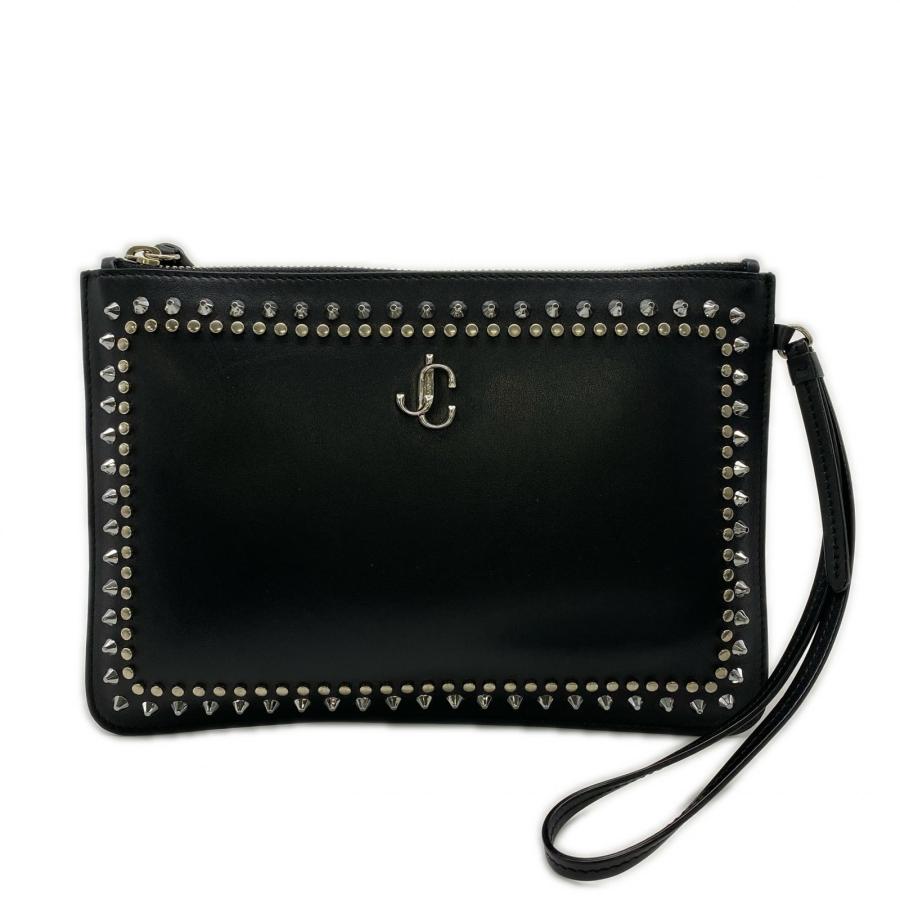 ★3日以内返品可★ 美品 JIMMY CHOO ジミーチュウ スムースカーフ Wスタッズ クラッチバッグ 193FARA.LGQ_1