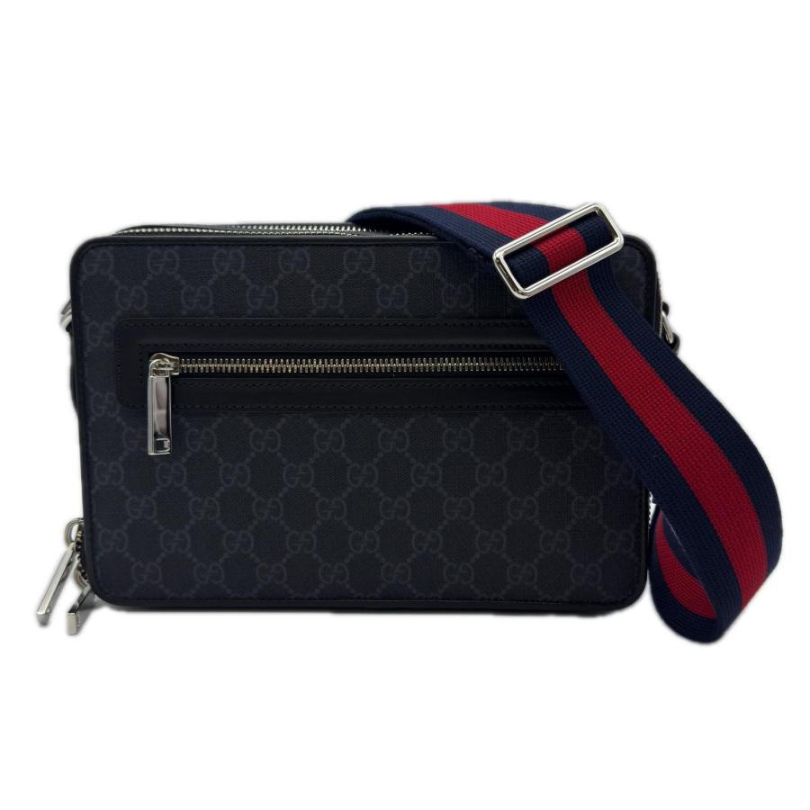 ★3日以内返品可★ 極美品 GUCCI グッチ GGスプリーム ミディアム クロスバッグ 822072 ショルダーバッグ グレー ネイビー レッド レザー コーティングキャンバス メンズ GUCCI（グッチ） ☆3日以内返品可☆ 極美品 GGスプリーム ミディアム