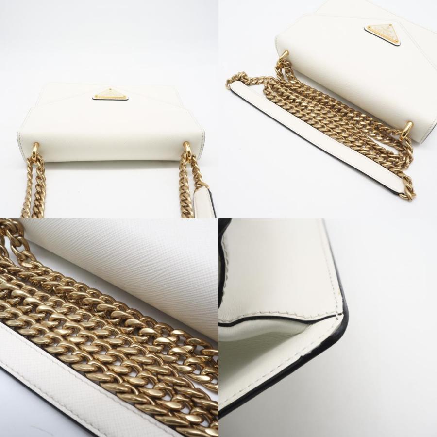★3日以内返品可★ 極美品 PRADA プラダ サフィアーノ チェーンショルダーバッグ 1BD200 ショルダーバッグ ホワイト サフィアーノ レディース PRADA（プラダ） ☆3日以内返品可☆ 極美品 サフィアーノ チェーン