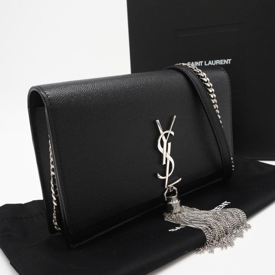 ★3日以内返品可★ 未使用 SAINT LAURENT サンローラン ケイトタッセル スモール チェーンウォレット 452159 ショルダーバッグ ブラック シルバー レザー レディース ☆3日以内返品可☆ 未使用 SAINT LAURENT サンローラン ケイトタッセル
