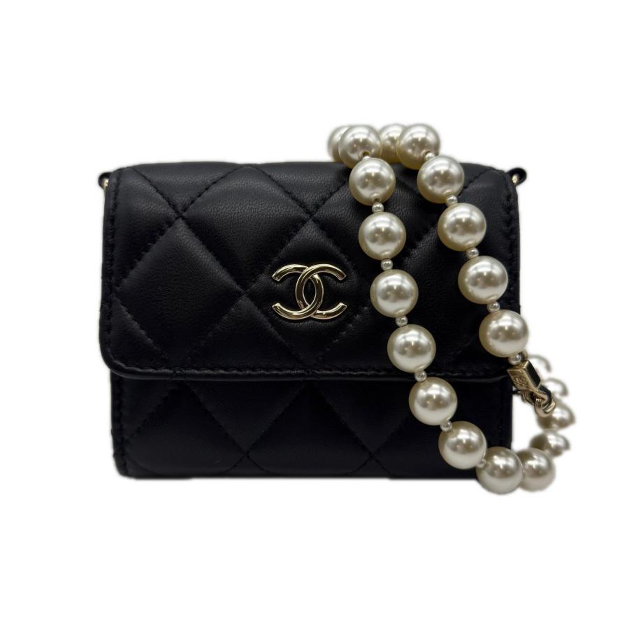 ★3日以内返品可★ 極美品 CHANEL シャネル ミニマトラッセ パールチェーンウォレット AP2583 ショルダーバッグ ブラック ラムスキン レディース CHANEL（シャネル） ☆3日以内返品可☆ 極美品 ミニマトラッセ パール