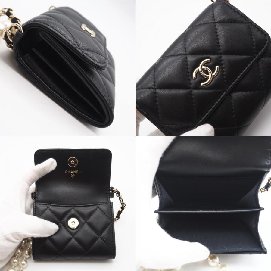 ★3日以内返品可★ 極美品 CHANEL シャネル ミニマトラッセ パールチェーンウォレット AP2583 ショルダーバッグ ブラック ラムスキン レディース CHANEL（シャネル） ☆3日以内返品可☆ 極美品 ミニマトラッセ パール