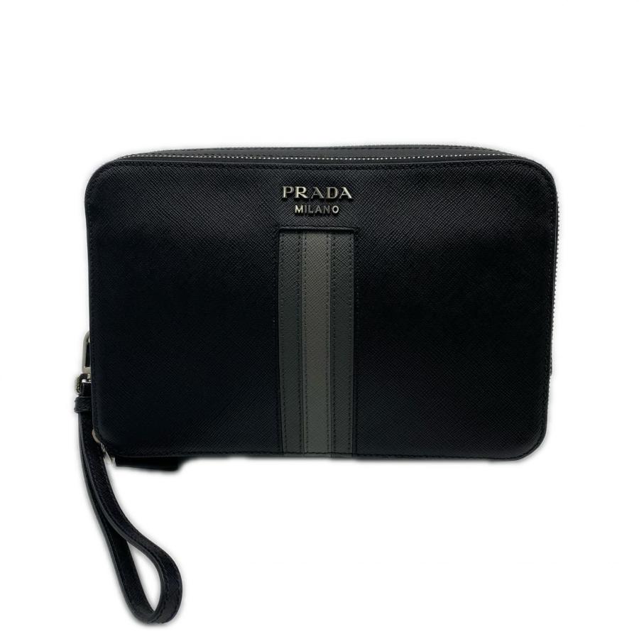 ★3日以内返品可★ 美品 PRADA プラダ サフィアーノ セカンドバッグ 2VF052 クラッチバッグ ブラック グレー | PRADA | 01