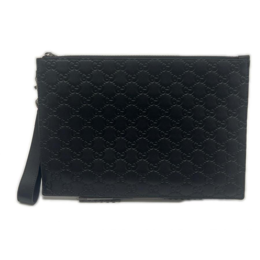 美品✨GUCCI グッチ　クラッチバッグ　レザー　リザード型押し　がま口　黒 メンズ GUCCI ブラックレザー クラッチバッグ