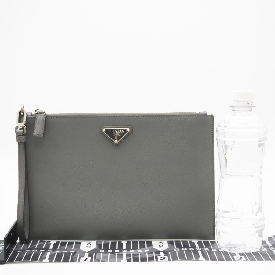 ★3日以内返品可★ 美品 PRADA プラダ Re-Nylon xサフィアーノ レザー ポーチ 2NH006 クラッチバッグ グレー サフィアーノ メンズ PRADA（プラダ） ☆3日以内返品可☆ 美品 Re-Nylon xサフィアーノ