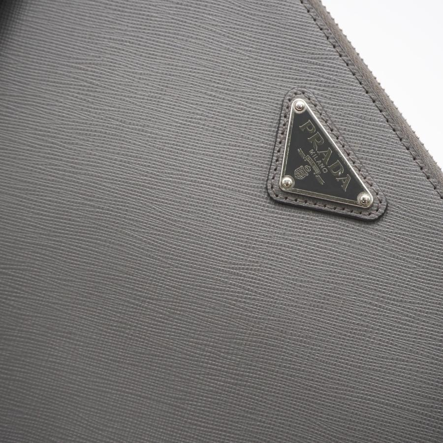 ★3日以内返品可★ 美品 PRADA プラダ Re-Nylon xサフィアーノ レザー ポーチ 2NH006 クラッチバッグ グレー サフィアーノ メンズ PRADA（プラダ） ☆3日以内返品可☆ 美品 Re-Nylon xサフィアーノ