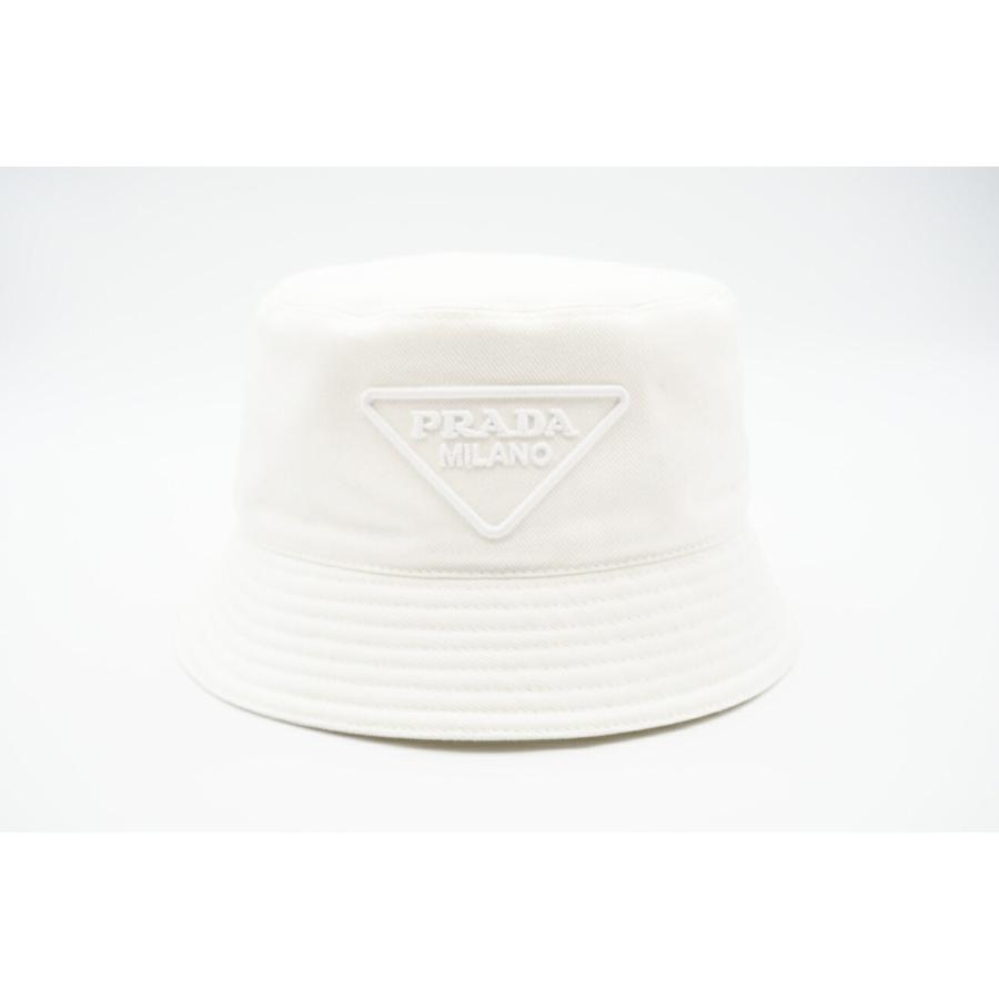 ★3日以内返品可★ 極美品 PRADA プラダ コットン トライアングルロゴ刺繍 バケットハット L CN59cm L | PRADA | 02