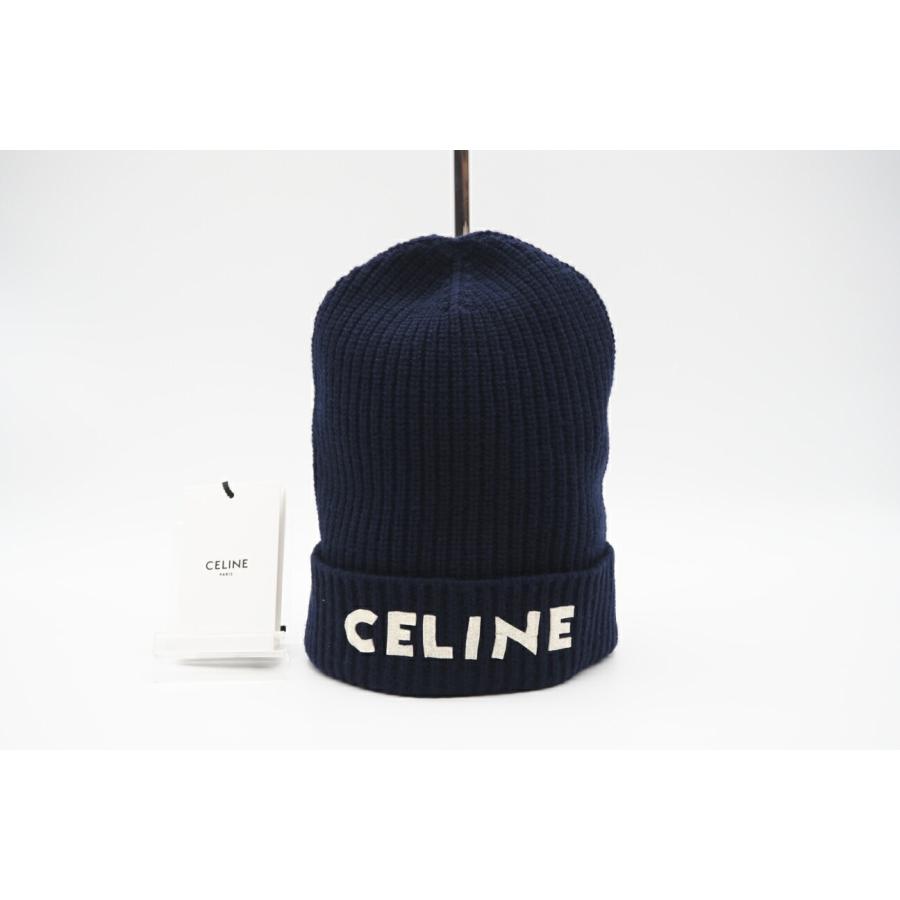 未使用セリーヌ　キャップ ネイビー　S CELINE（セリーヌ） ☆3日以内返品可☆ 極美品 ウール ロゴ ニット