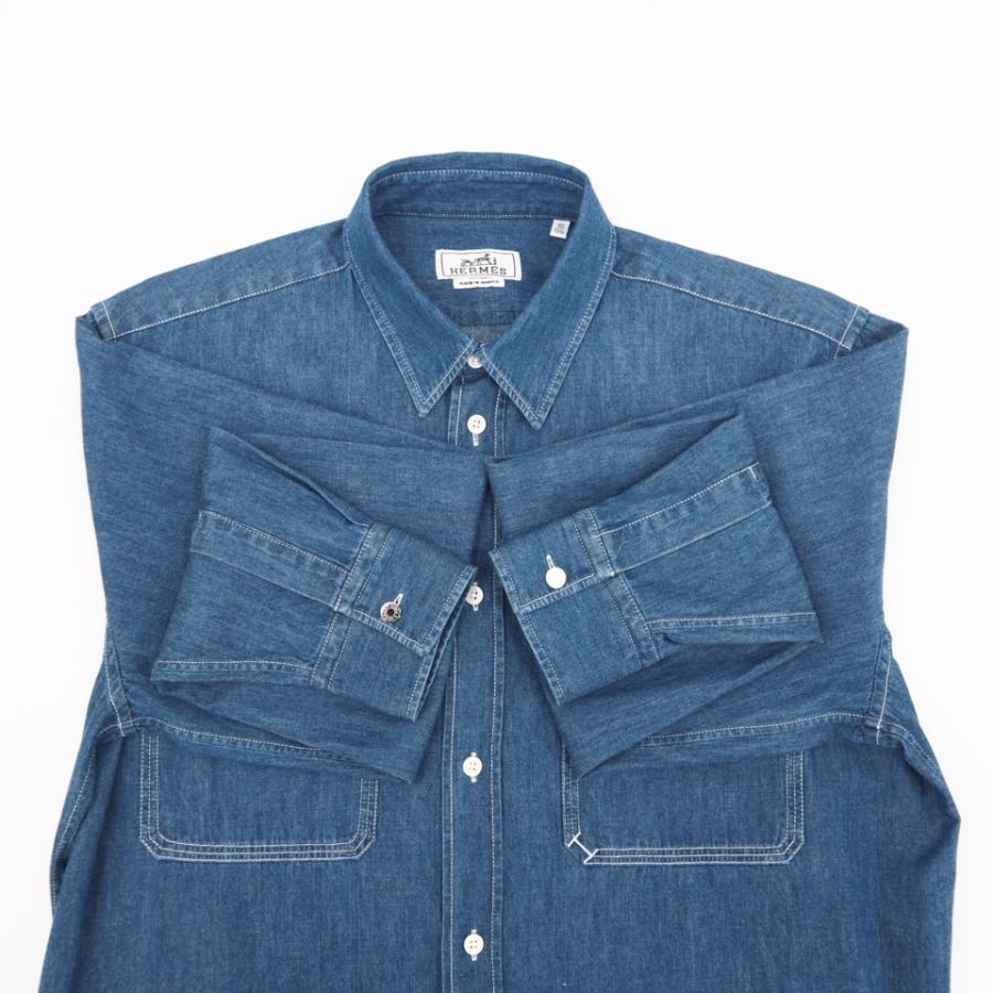 ★3日以内返品可★ 極美品 HERMES エルメス コットン 23AW デニムシャツ 40 15 3/4 40(15.75) - | HERMES | 05