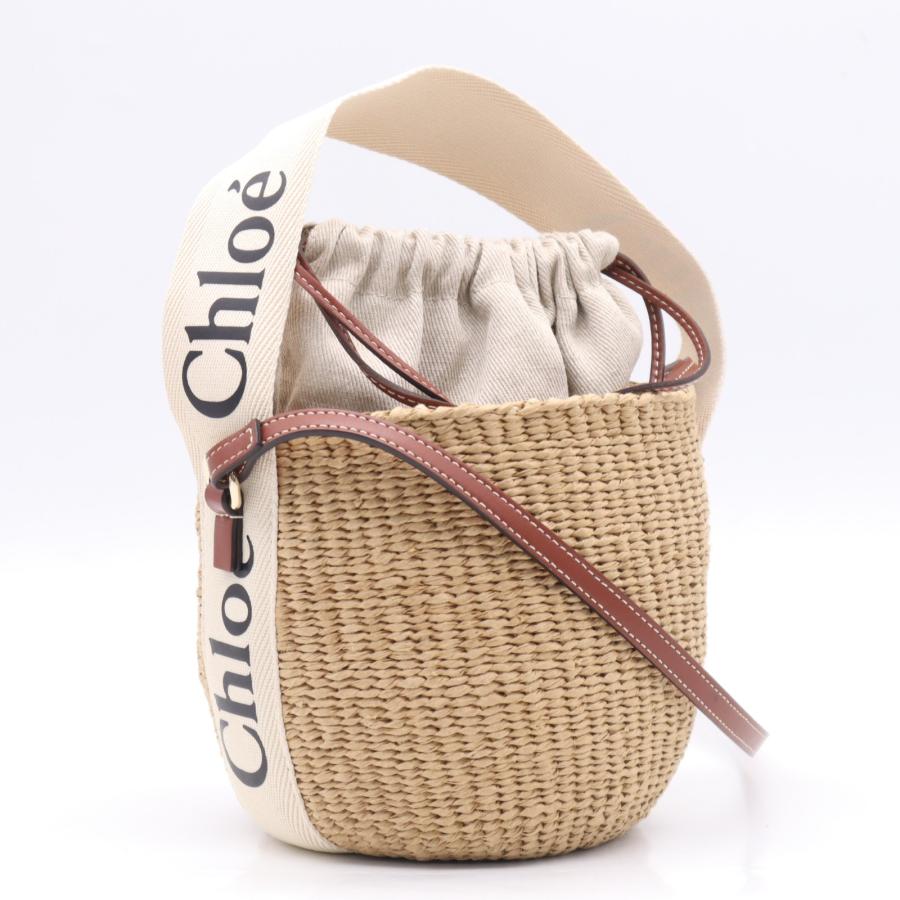 ★3日以内返品可★ 美品 Chloe クロエ ラフィア リネン Woody スモールバスケット CHC22SS381G55 | Chloe
