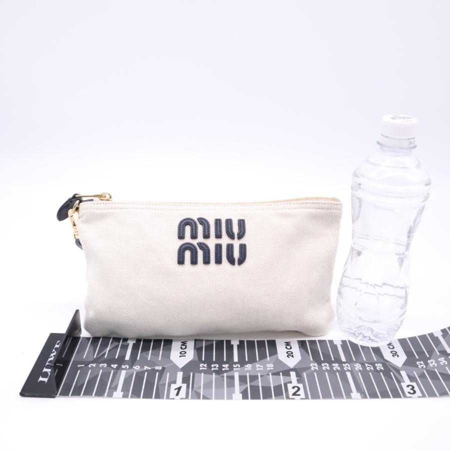 ★3日以内返品可★ 美品 MIUMIU ミュウミュウ コットン ポーチ - ポーチ ホワイト ブラック ゴールド コットン | miu miu | 03