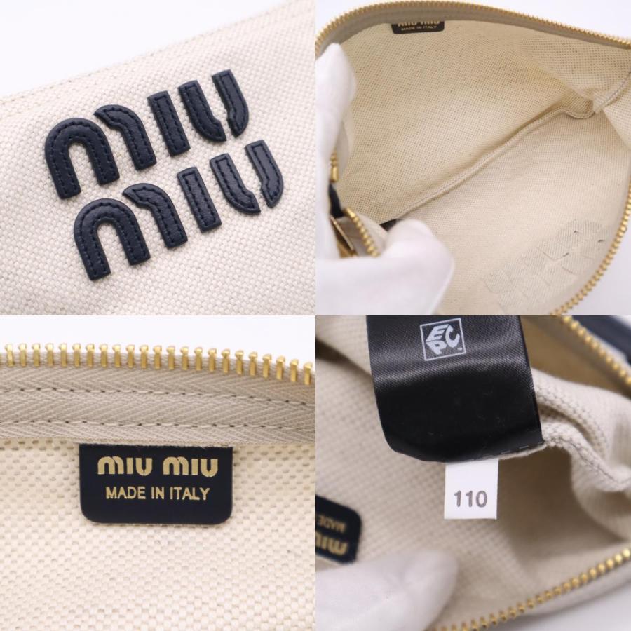 ★3日以内返品可★ 美品 MIUMIU ミュウミュウ コットン ポーチ - ポーチ ホワイト ブラック ゴールド コットン | miu miu | 09