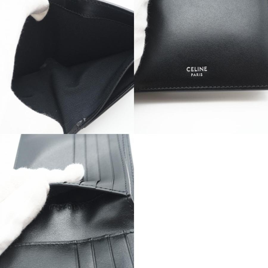 CELINE 黒 レザー 三つ折り財布 セリーヌ CELINE CELINE 三つ折り財布 Fine Strap Wallet ファイン