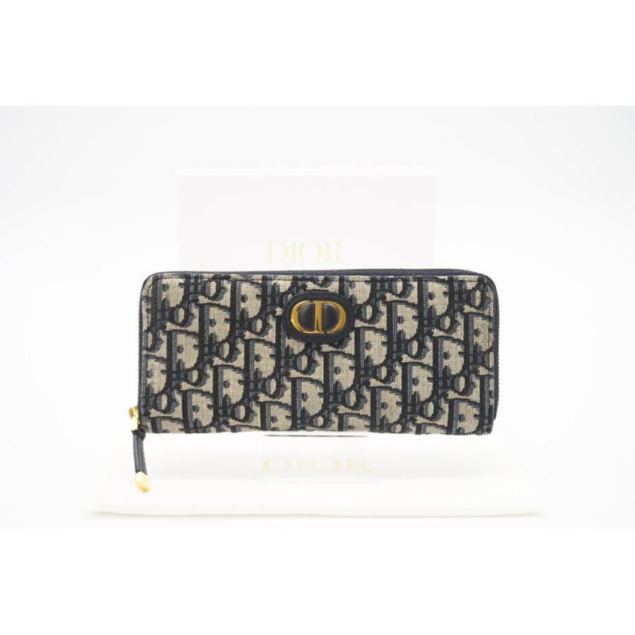 ★3日以内返品可★ 美品 Dior ディオール オブリーク ジャカード モンテーニュ ラウンドファスナー ウォレット 長財布 ネイビー ベージュ キャンバス レディース ☆3日以内返品可☆ 美品 Dior ディオール オブリーク ジャカード