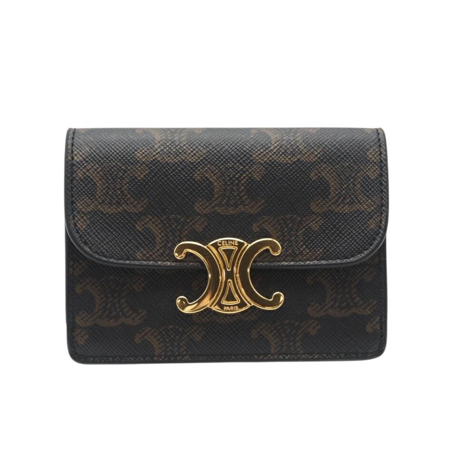 ★3日以内返品可★ 極美品 CELINE セリーヌ トリオンフキャンバス トリオンフフラップ付きカードホルダー タン | CELINE | 01