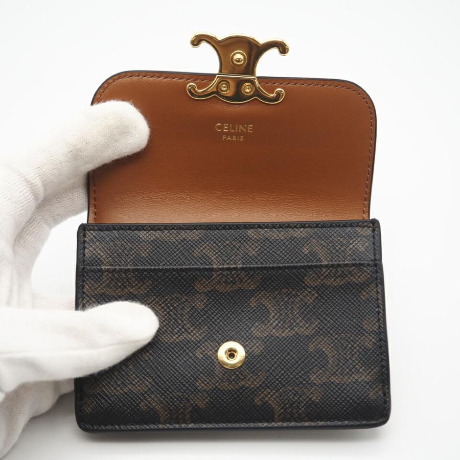 ★3日以内返品可★ 極美品 CELINE セリーヌ トリオンフキャンバス トリオンフフラップ付きカードホルダー タン | CELINE | 07