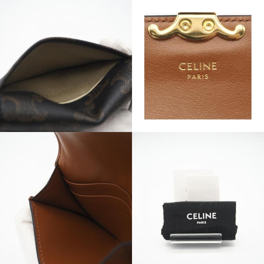 ★3日以内返品可★ 極美品 CELINE セリーヌ トリオンフキャンバス トリオンフフラップ付きカードホルダー タン | CELINE | 09