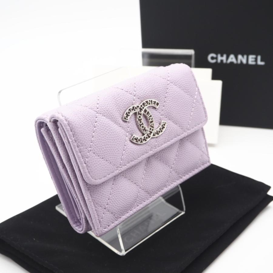 ★3日以内返品可★ 美品 CHANEL シャネル キャビアスキン ココマーク 三つ折り財布 AP3827 三つ折り財布 パープル | CHANEL