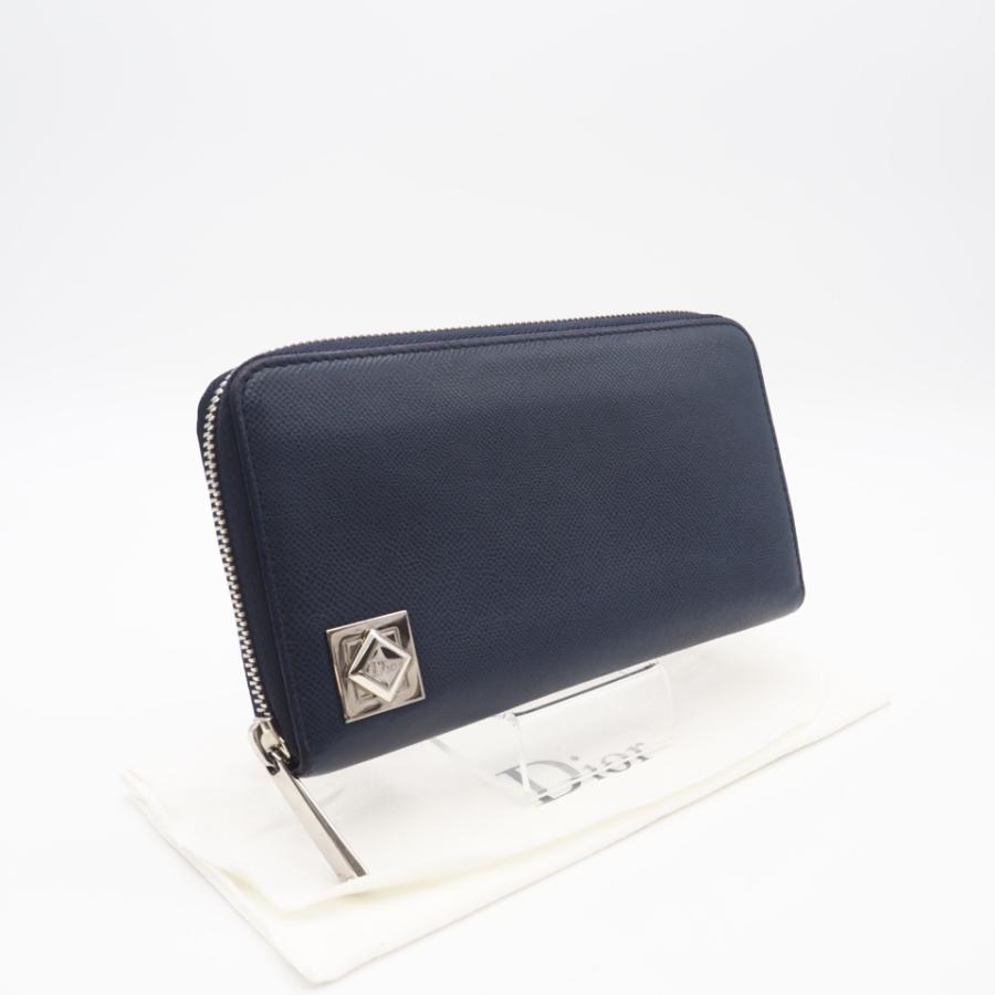4/11掲載終了【新品未使用】Christian Dior ジップウォレット ☆3日以内返品可☆ Dior ディオール レザー DIORロゴプレート ラウンド