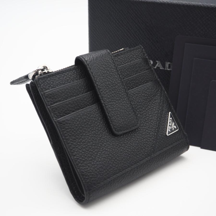 ★3日以内返品可★ 美品 PRADA プラダ ヴィッテロ マイクログレイン トライアングル コンパクトウォレット 2MC066 | PRADA