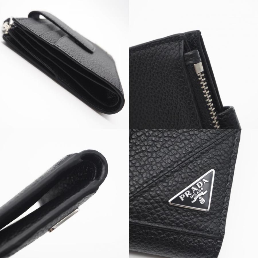 ★3日以内返品可★ 美品 PRADA プラダ ヴィッテロ マイクログレイン トライアングル コンパクトウォレット 2MC066 | PRADA | 07