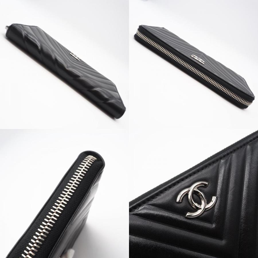 ★3日以内返品可★ 極美品 CHANEL シャネル ラムスキン シェブロン Vステッチ ラウンドファスナー長財布 A50097の画像