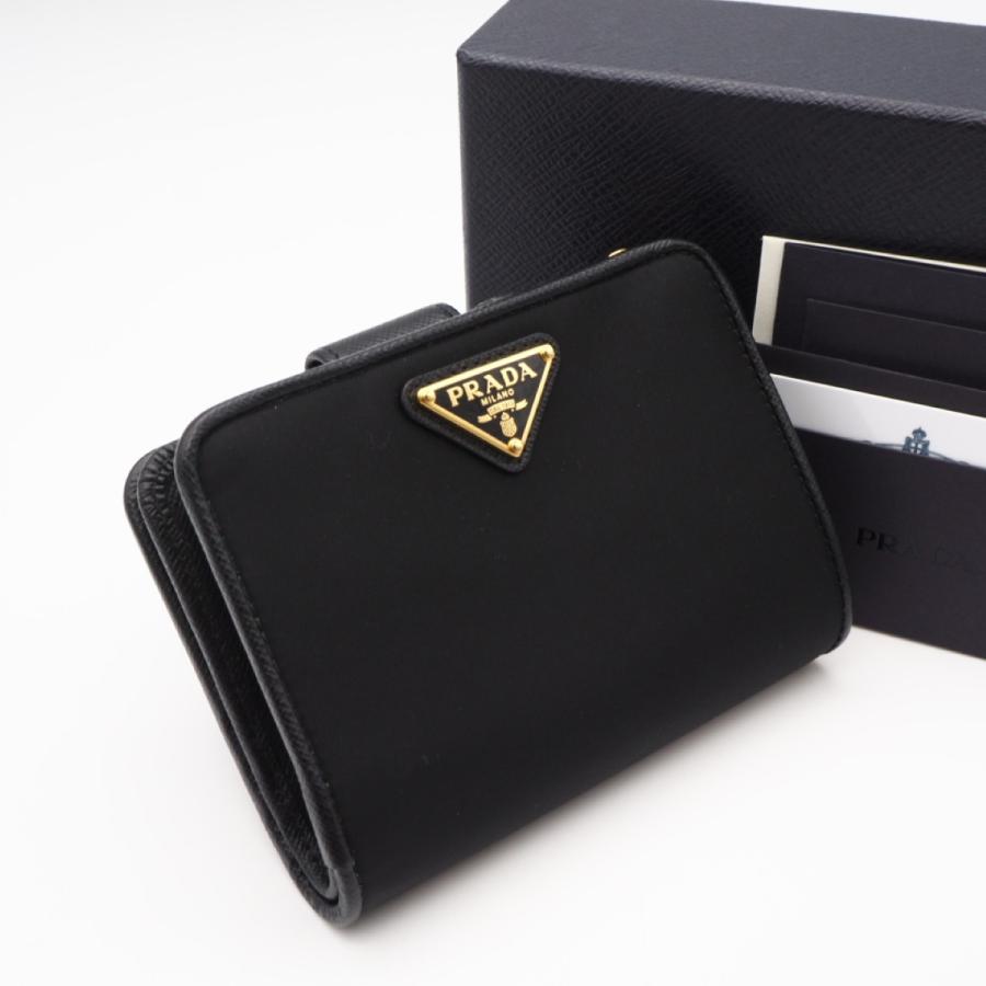 ★3日以内返品可★ 未使用 PRADA プラダ テスート レザー コンパクトウォレット 1ML018 二つ折り財布 ブラック | PRADA