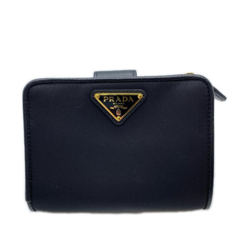 ★3日以内返品可★ 未使用 PRADA プラダ テスート レザー コンパクトウォレット 1ML018 二つ折り財布 ブラック | PRADA | 01