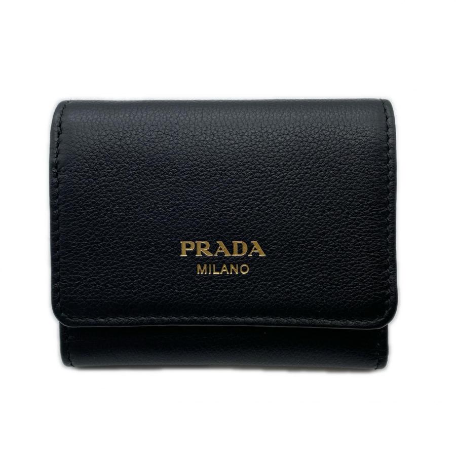 ★3日以内返品可★ 極美品 PRADA プラダ ポルタ ピッコロ パッティーナ ソフトレザー プリントロゴ コンパクトウォレット | PRADA | 01
