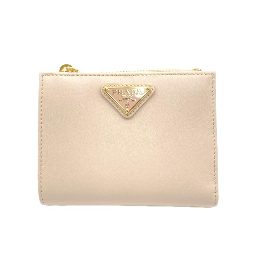 ★3日以内返品可★ 極美品 PRADA プラダ レザー トライアングルロゴ 二つ折り財布 1ML050 二つ折り財布 ベージュ | PRADA | 01