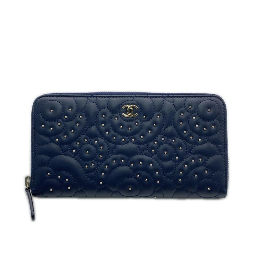 ★3日以内返品可★ 極美品 CHANEL シャネル カメリア ラウンドファスナー長財布 A82281 長財布 ネイビーの画像