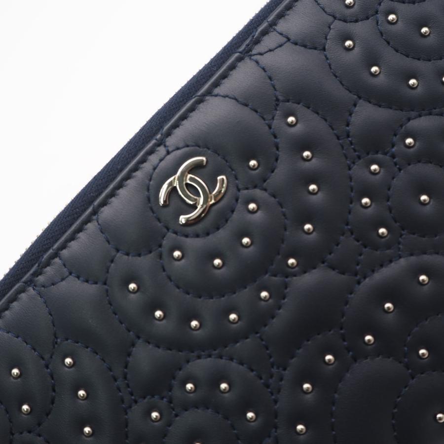 ★3日以内返品可★ 極美品 CHANEL シャネル カメリア ラウンドファスナー長財布 A82281 長財布 ネイビーの画像