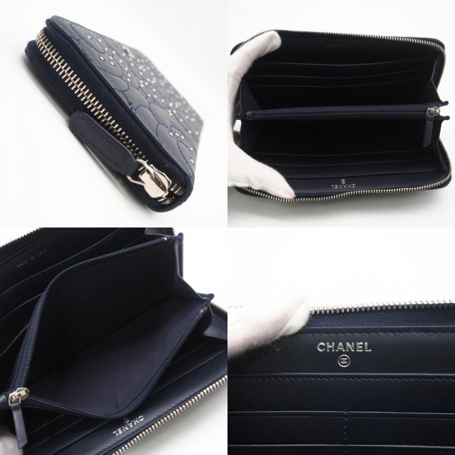 ★3日以内返品可★ 極美品 CHANEL シャネル カメリア ラウンドファスナー長財布 A82281 長財布 ネイビーの画像