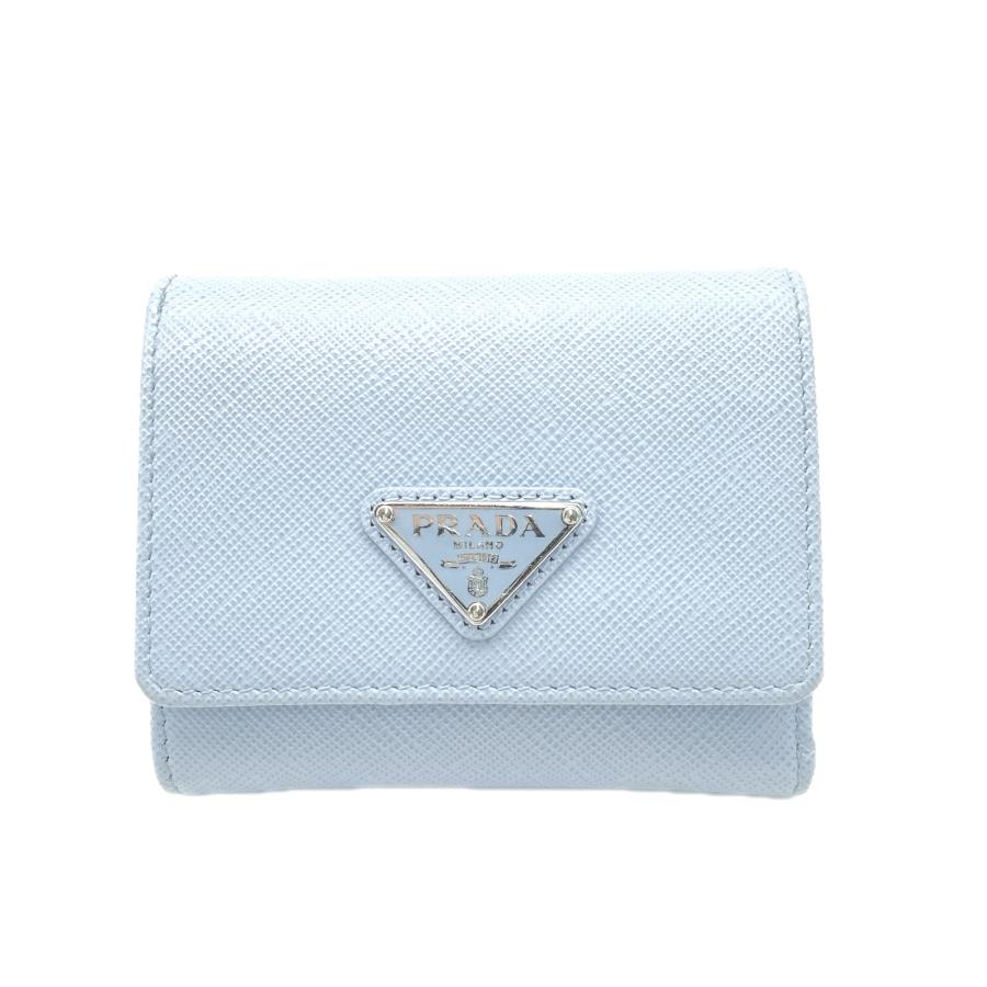 ★3日以内返品可★ 美品 PRADA プラダ サフィアーノ トライアングル 財布 ペールブルー 1MH043 三つ折り財布 | PRADA | 01
