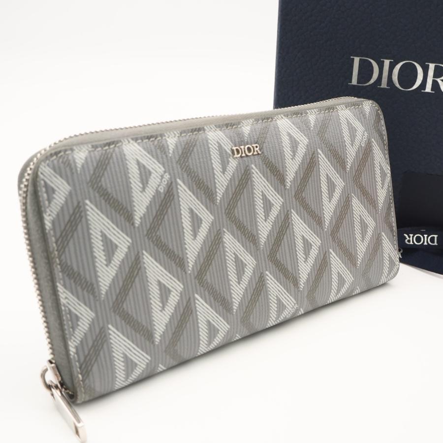 ★3日以内返品可★ 美品 Dior ディオール CD Diamond ロングジップウォレット 2ESBC252DCO_H42E 長財布 グレー コーティングキャンバス レザー メンズ ☆3日以内返品可☆ 美品 Dior ディオール CD Diamond ロングジップ