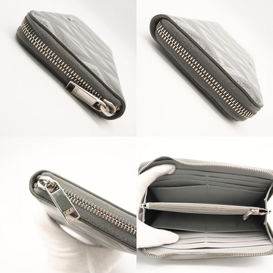 ★3日以内返品可★ 美品 Dior ディオール CD Diamond ロングジップウォレット 2ESBC252DCO_H42E 長財布 グレー コーティングキャンバス レザー メンズ ☆3日以内返品可☆ 美品 Dior ディオール CD Diamond ロングジップ