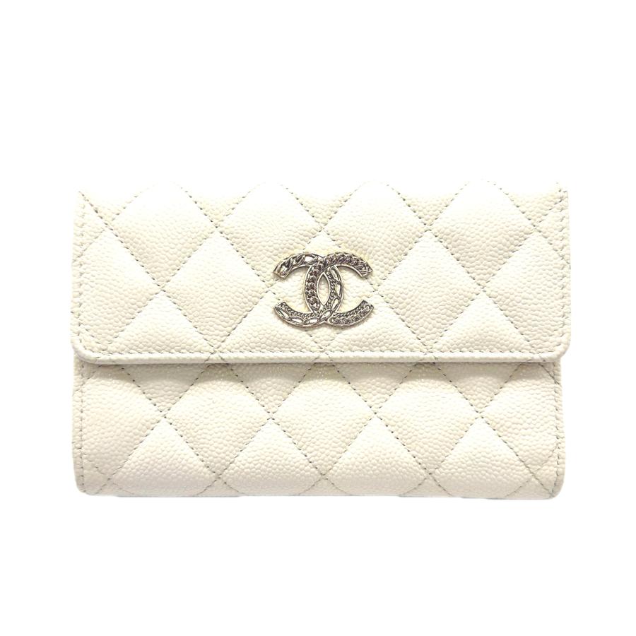 ★3日以内返品可★ 美品 CHANEL シャネル マットラッセ ミディアムウォレット AP3051 三つ折り財布 ホワイト | CHANEL | 01