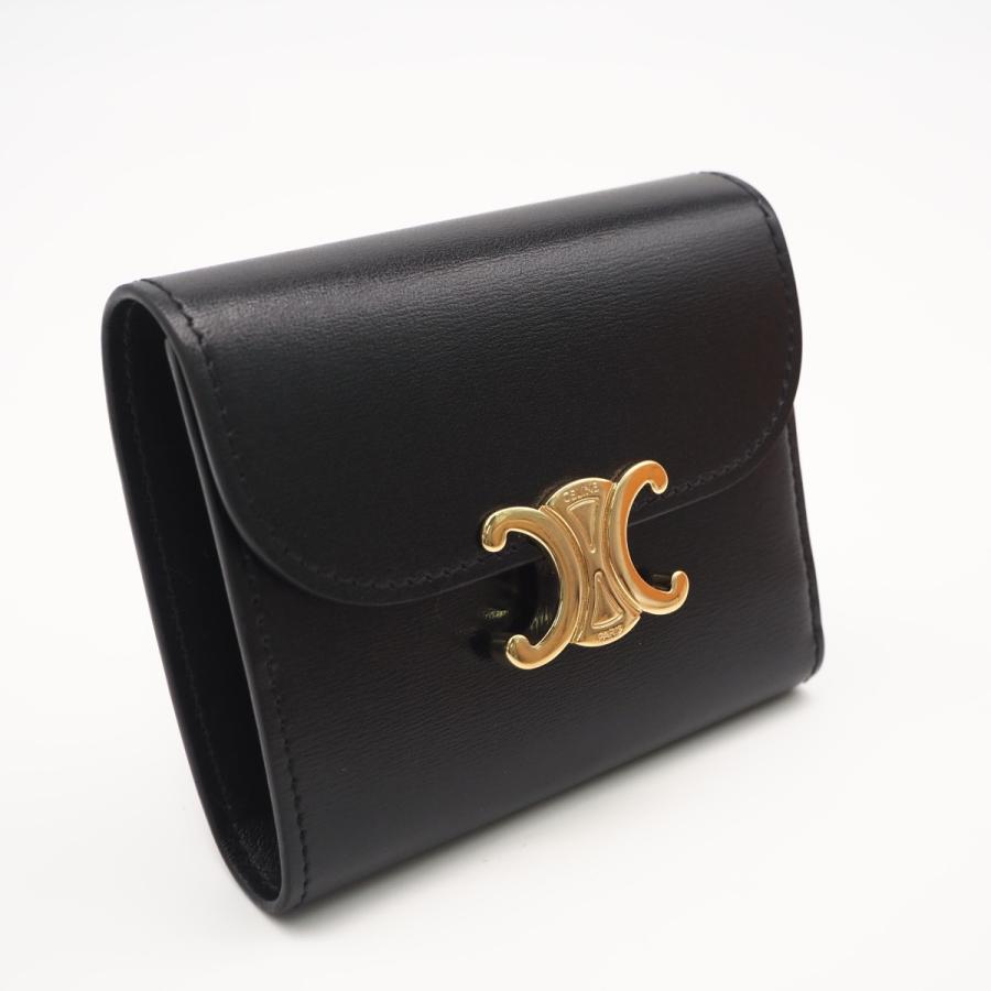CELINE セリーヌ スモールフラップウォレット トリオンフ 三つ折り財布 黒 CELINE（セリーヌ） ☆3日以内返品可☆ 美品 トリオンフ スモール