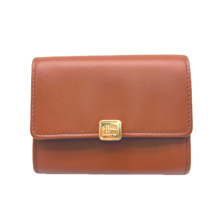 ★3日以内返品可★ 極美品 MIUMIU ミュウミュウ ラムスキン 三つ折り財布 コニャック 5MC104 カードケース | miu miu | 01