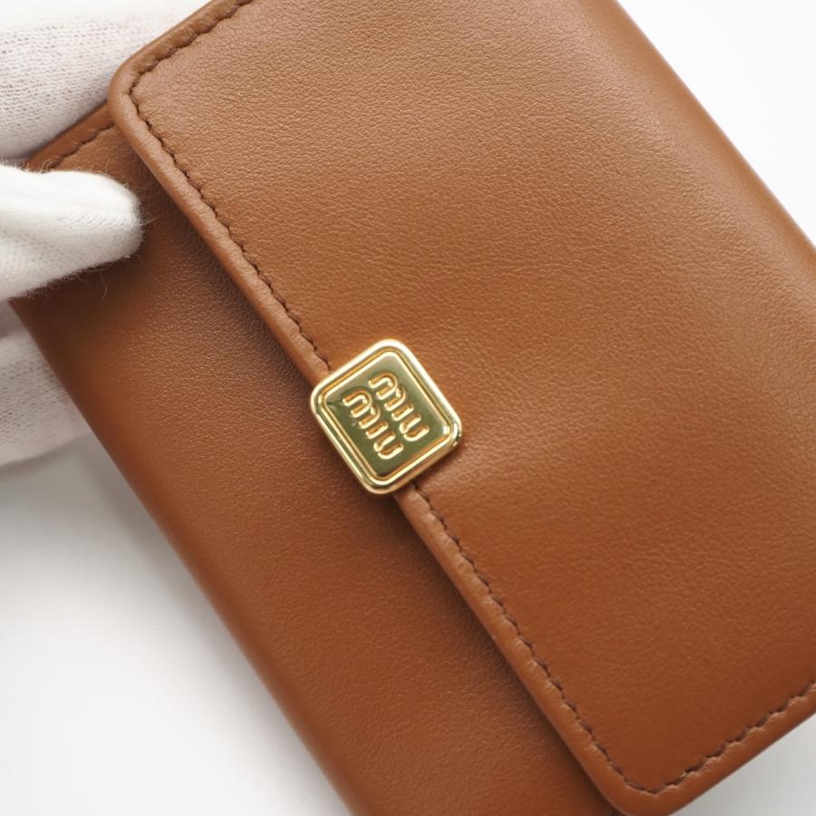 ★3日以内返品可★ 極美品 MIUMIU ミュウミュウ ラムスキン 三つ折り財布 コニャック 5MC104 カードケース | miu miu | 05