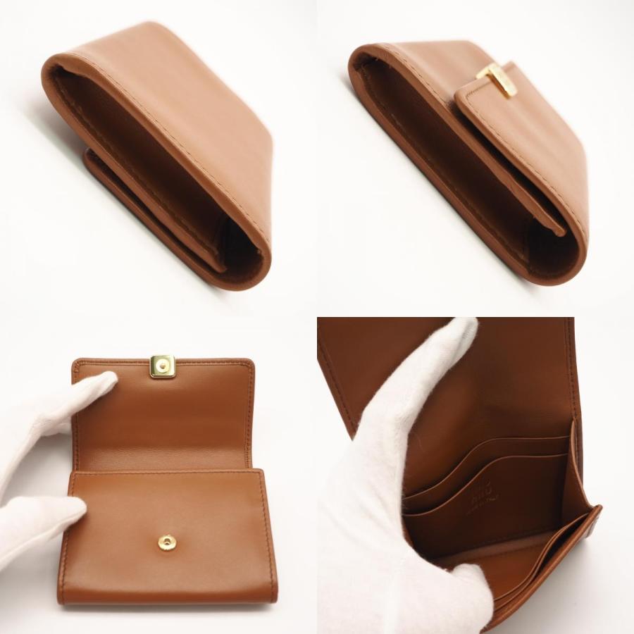 ★3日以内返品可★ 極美品 MIUMIU ミュウミュウ ラムスキン 三つ折り財布 コニャック 5MC104 カードケース | miu miu | 08