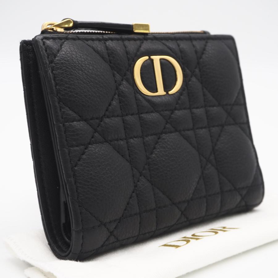 ディオール　カナージュ　Caro ダリア ウォレット　レザー　黒　ブラック ☆3日以内返品可☆ 美品 Dior ディオール カナージュ カーフスキン
