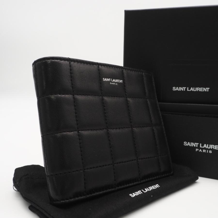 ★3日以内返品可★ 美品 SAINT LAURENT サンローラン カーフレザー キルティング ロゴ コンパクトウォレット | 